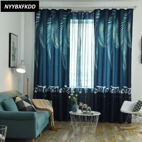 Scandinavian Style Blackout Curtains for Living Dining Room Bedrooms Full Shading Phoenix Tail Leaf Semi Shading Window Tulles