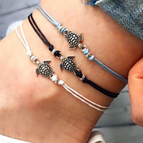 Vintage Multiple Layers Anklets for Women Bohemian Retro Turtle Rope Anklet Sexy Beach Bracelet Chain Animal Foot Jewelry