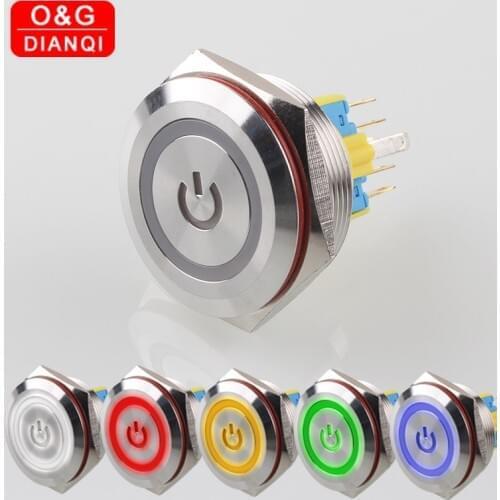 30mm Waterproof Push Button Switch Self locking Momentary Button Switch with Power Symbol Ring Led Metal Switch for Computer