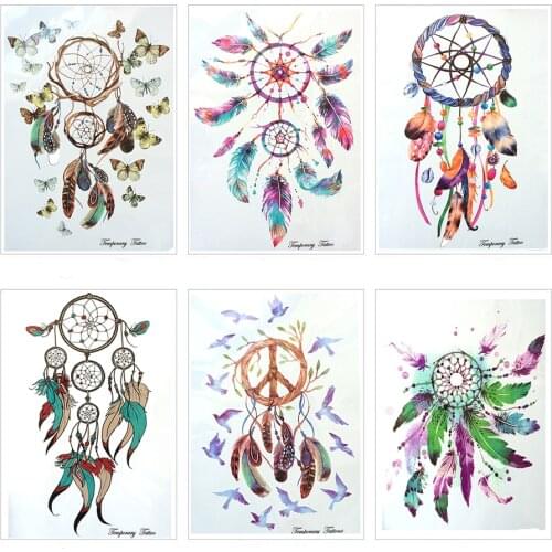 NEW Fashion Waterproof Hot Temporary Tattoo Stickers 21 X 15 CM Dreamcatcher With Sexy Colorful Feathers