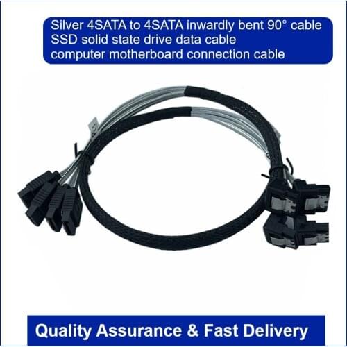 Instocknow!Silver SATA SAS Cable 4SATA to 4SATA Inwardly Bent 90° SSD Solid State Drive Data Cable Computer Motherboard Cable