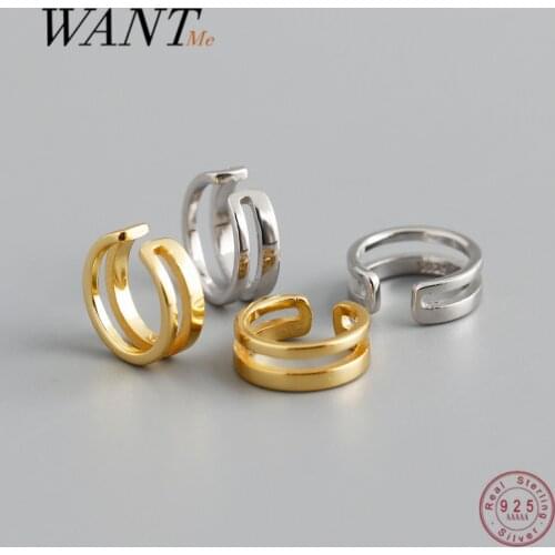 WANTME Genuine 925 Sterling Silver Simple Double Line No Piercing Ear Cuff Earring for Women Men Ear Clip Punk Rock Jewelry 2021