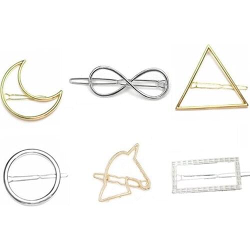 Hollow Golden Silver Black Alloy Triangle Moon Number 8 Lips Horse Square Women Hair Clips & Pins Headwear Hair Accessories