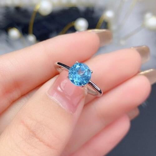 Natural Topaz Gemstone Ring for woman Blue color natural gem certified real 925 silver girl birthday gift birthstone
