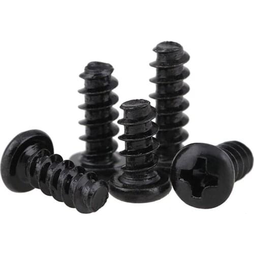 100Pcs M1.4 M1.7 M2 M2.3 M2.6 M3 M3.5 M4 Black PB Pan Head Phillips Self-tapping Screws Carbon Steel Electronic Screws