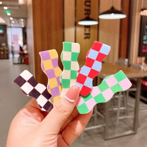2pcs New design Black And White Color Grid Fashion Girl Hair Clip Lady Women Acrylic Hair Accessories