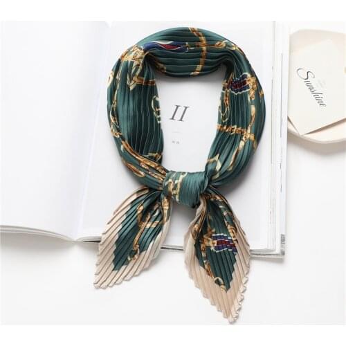 2021 Vintage Print Crinkle Silk Shawl Square Scarf For Women Hair Band Satin Foulard Hijab Head Wraps Neckerchief Female Bandana