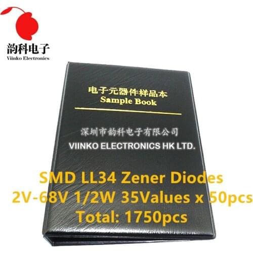 35 kinds x50pcs commonly used SMD LL34 1/2W 2V~68V Zener Diodes Assortment Kit Assorted Sample Book