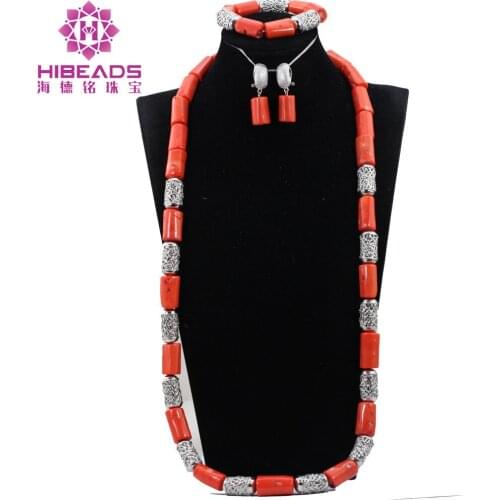 40 inches Quality Big Real Coral Beads Bridal Necklace Set Silver Accessory Fashion Natural Coral Jewellery Free Shipping CNR796