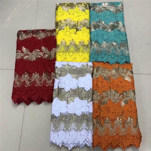5 Yards African Guipure Lace Fabrics 2020 High Quality Embroidered Tulle Lace Fabric With Beads For Wedding Dress! XMFN1152