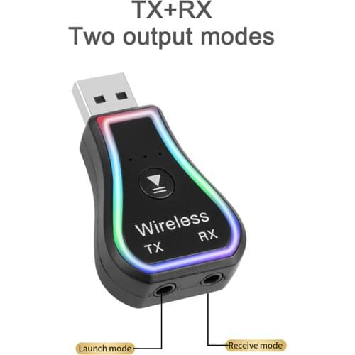 7 Colors Led Backlit Mini Bluetooth 5.0 Audio Receiver Transmitter Wireless 3.5mm Audio Adapter Handfree Call For TV Computer