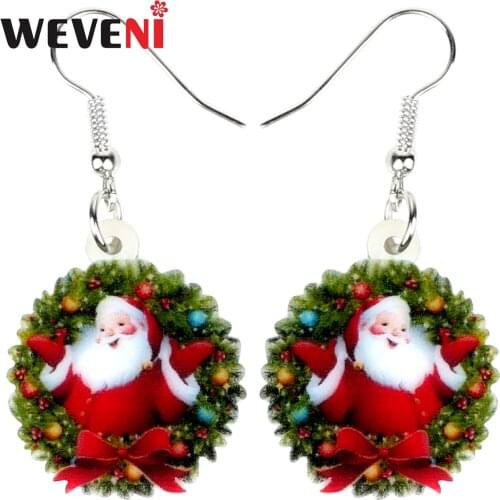 WEVENI Statement Acrylic Christmas Santa Claus Garland Earrings Drop Dangle Cute Party Decoration Jewelry For Women Girls Teens