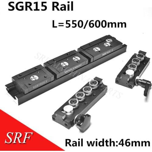 Aluminum Square Roller Linear Guide Rail 1pcs SGR15 L=550/600mm +1pcs Linear rail bearing slide block SGB15 for CNC part