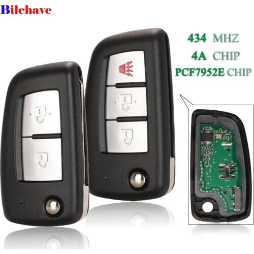 Bilchave 2/3 Buttons 434Mhz Flip Remote Car Key 4A PCF7952E Chip For Nissan Qashqai J11 Pulsar C13 Juke F15 X-Trail T32 Micra