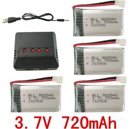 BLLRC 3.7V 4PCS Battery and 4 in 1 Charger SYMA X5C X5SC X5SW CX-30W M68 H5C V931 Aircraft Remote Control Helicopter Battery