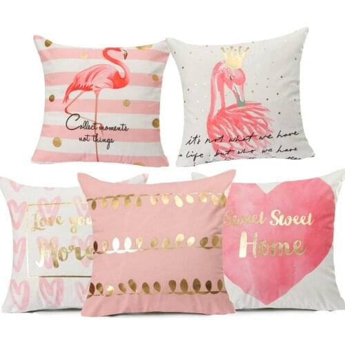 Pinky Flamingo Heart Pineapple Bronzing Cushion Cover Pink Cotton Geometric Printed Home Decorative Pillows Cover Case Banana
