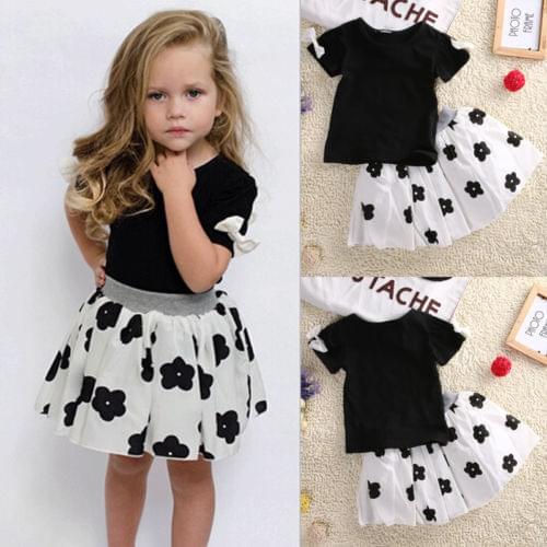 UK Kids Baby Girls Shirt+Flower Skirt Set Children Clothes Outfits 1-6Y Fashion Baby Girls Clothes Sets