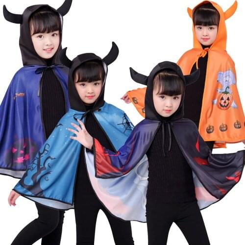 Children Halloween Cosplay Pumpkin Cloak With Hat Costumes Witch Wizard Cloak Gown Robe Chirstmas Dress Girls Performance Gifts
