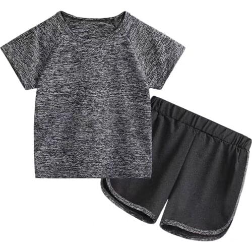 Kids Girls Boys Tracksuit Summer Outfits Sportwear Short Sleeves T-Shirt Sweatpants Shorts Sets for Sport Workout Fitness Gym