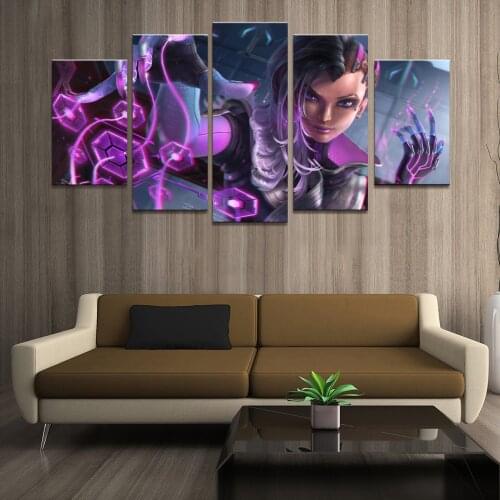 Home Decor Poster HD Pictures Prints Canvas 5 Piece Modular Sombra Overwatch Game Living Room Decorative Painting Framed