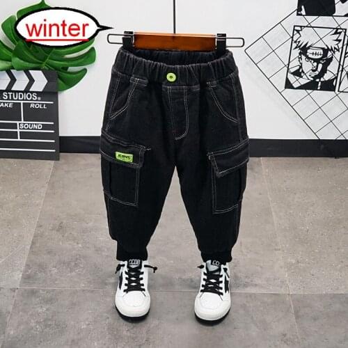 Hot Sale Autumn and Winter Boys Jeans 2-7 Years Old Cotton Washed Kids Jeans Korean Pants for Baby Boys Jeans Kids Plus Velvet