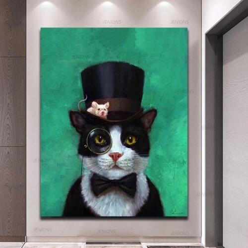 Canvas Paintings Animal Posters Gentlemen Cats and Prints Wall Art Pictures for Living Room Home Wall Decoration Cuadros