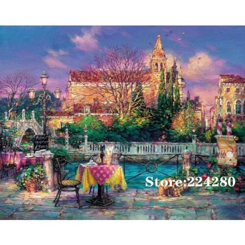 Small town oil painting scenery Needlework,Cross stitch Handmade 14CT Canvas DIY,Cross-stitch kits,For Embroidery Arts Home