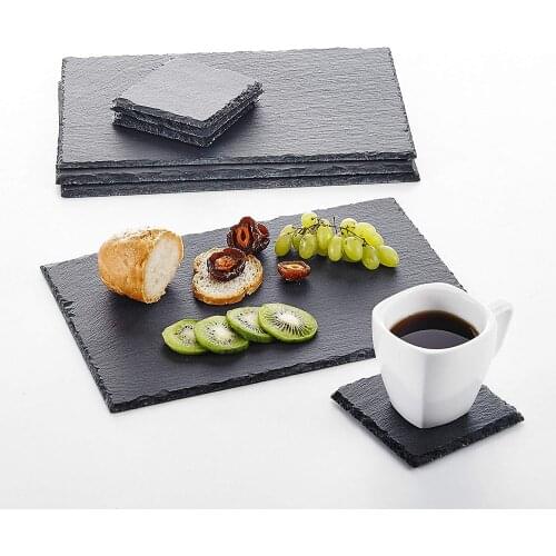 MALACASA 8-Piece Natural Slate Stone Placemats Coasters Tablemat Cheese Dinner Coffee Mats with 4" Coasters & 12" Placemats