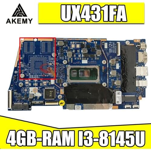 AKEMY UX431FA/FN Laptop Motherboard For ASUS ZenBook-14 UX431FA UX431FN UX431F Original Mainboard 4GB-RAM I3-8145U GM
