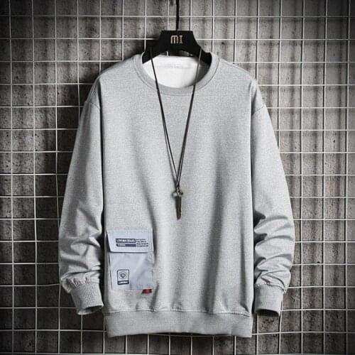 EL BARCO Spring Pocket Cotton Sweatshirt Men O-neck Black Hoodies Black White Male Tops Coat Harajuku Grey Yellow Jacket Shirts