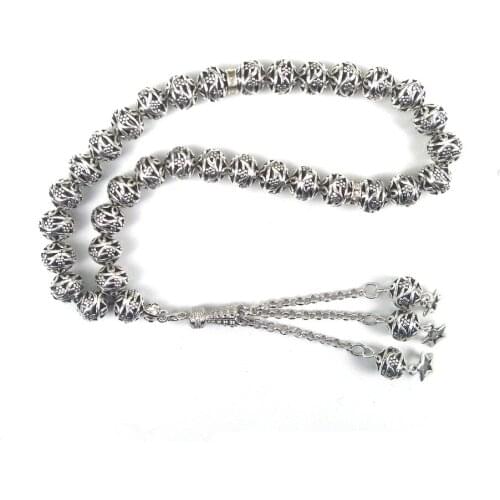 Tesbih Store new arrival 1 pieces luxurious 10mm silver round hollow alloy beads muslim prayer beads misbaha