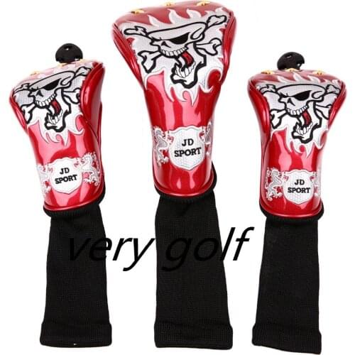 Fire Skull Golf Driver Head Cover Waterproof PU Leather Golf Fairway Woods #3 #5 Clubs Covers