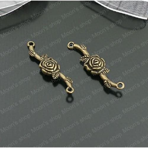 Wholesale 34*18mm Antique Bronze Rose Flower Alloy Connectors Charms DIY Jewelry Findings 30 pieces(JM2577)