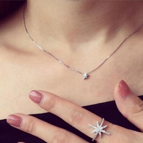925 Sterling Silver Star Necklaces & Pendants For Women Fashion Lady Festival Gift Sterling-silver-jewelry choker