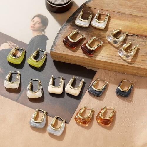 2021 Retro Transparent Resin Geometric Irregular C-shaped Water Drop Stud Earrings for Woman Girls Party Travel Jewelry