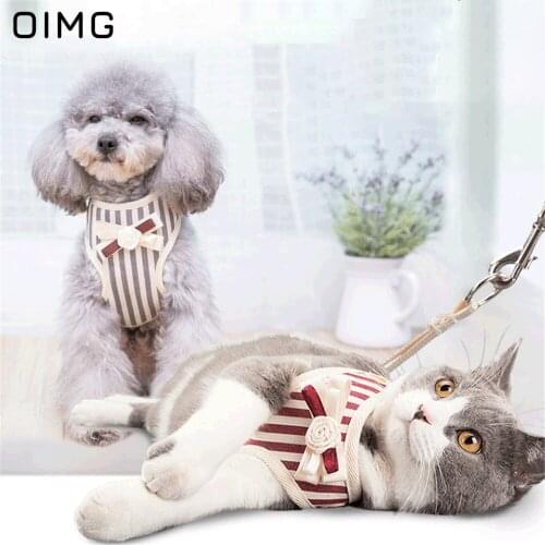 OIMG Fashion Bowtie Harness Small Dogs Vest I-Shaped Pet Harness Puppy Chest Strap Outdoor Walking Leash Set For Dog and Cats