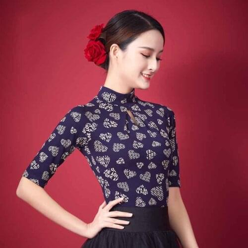 Modern Ballroom Dance Practice Clothes For Women Adult Short Sleeve Latin Dancing Tops Samba Tango Cha Cha Dance Shirt DQL5191