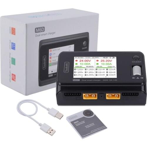 ToolkitRC M6D MINI Smart Charger DC Dual-Channel 250Wx2 15A Output 2-6s High Power Balance Charger Cell Checker Tester