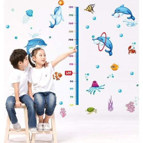 Creative Underwater starfish dolphin wall sticker for living rooms cartoon Height rule sticker kids room decor wall decal murals