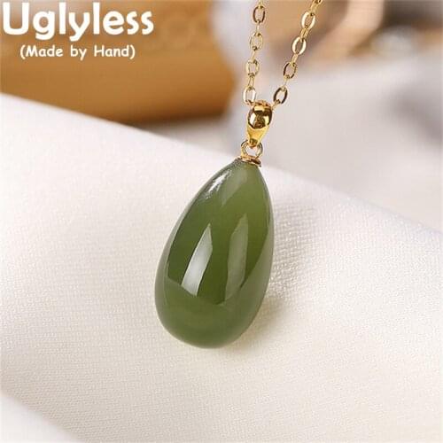 Uglyless Luxury G750 Real 18K Gold Necklaces for Women Nature Chicken Oil Amber Beeswax Pendants Necklaces Simple Bijoux NOChain