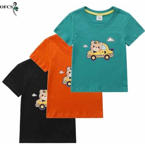 Unisex 2-12 Years Boys Girls T Shirt Kids Children Tops Cotton Clothing Short Sleeves Summer Clothes Cartoon Tee Red Yellwo Blue