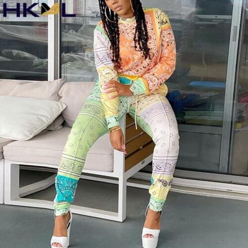 Two Piece Vintage Tracksuits Long Sleeve Pullover Top & Slim Pants Set