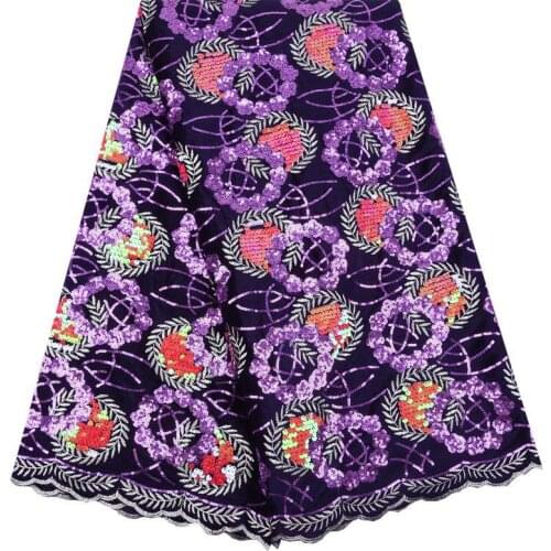Embroidery Sequins Lace Fabric Purple Velvet Lace Fabrics For Wedding Party African French Lace Nigerian Tulle Lace Fabric S1753