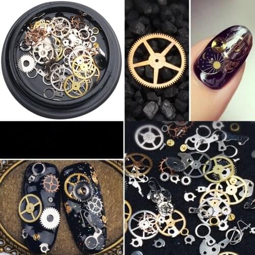 1 Box Steampunk Nail Decorations Ultra Thin Wheel Gear 3D Decoration Steam Punk Metal Nail Art Manicure Studs Accessories