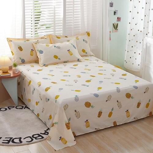 1pcs 100% Cotton Bed Sheet Pineapple Plant Printed Double Top King Sheets Pure Cotton Single Size Kids Bed Linen (No Pillowcase)