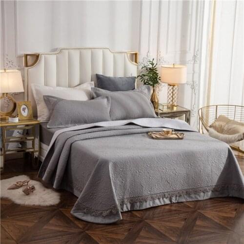 2020 new products Thickened Quilted CottonBedspread Fitted Sheet Pillowcases Cotton 2/3pcs Pure color Lace Bedding