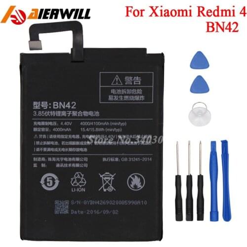 BN42 Battery For Xiaomi Redmi 4 (2G RAM 16G ROM Edition) For Xiao mi Hongmi 4 Bateria Batterij Accumulator 4000/4100mAh +Tools