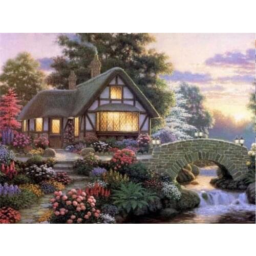 Diamond painting stitch,bridge,5d full drill diamond paintings,cottage landscape,paintings mosaic
