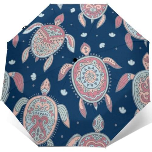 Automatic Umbrella Rain Women Three-folding Umbrella Tribal Turtle Mandala Windproof Umbrella Female Waterproof parasol