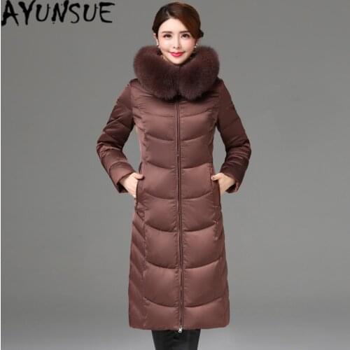AYUNSUE Real Fox Fur Hooded Womens Winter Down Jacket Woman Parkas 2020 Korean Thick Warm Long White Duck Down Coat Female 1802